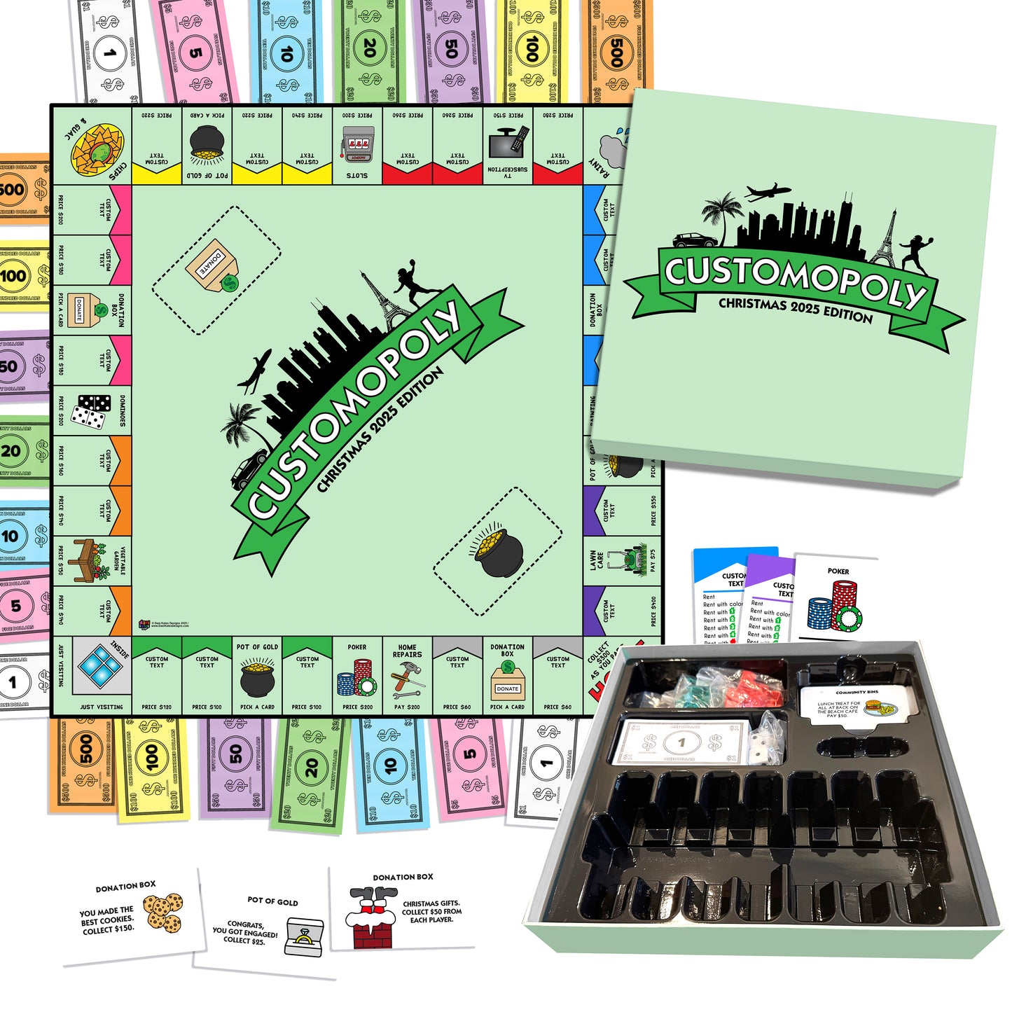 Make your very own board game with Custom Monopoly personalized board games. Customized board games. Personalized gift for the person who has everything. Custom designed corporate gifts. The perfect and unique birthday gift. 20 x 20. Gifts for her. Gifts for him. Wedding gifts.  Custom illustrations