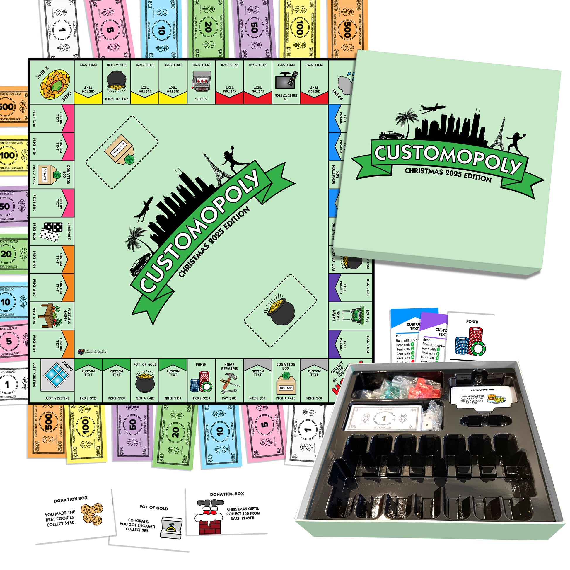 Make your very own board game with Custom Monopoly personalized board games. Customized board games. Personalized gift for the person who has everything. Custom designed corporate gifts. The perfect and unique birthday gift. 20 x 20. Gifts for her. Gifts for him. Wedding gifts.  Custom illustrations
