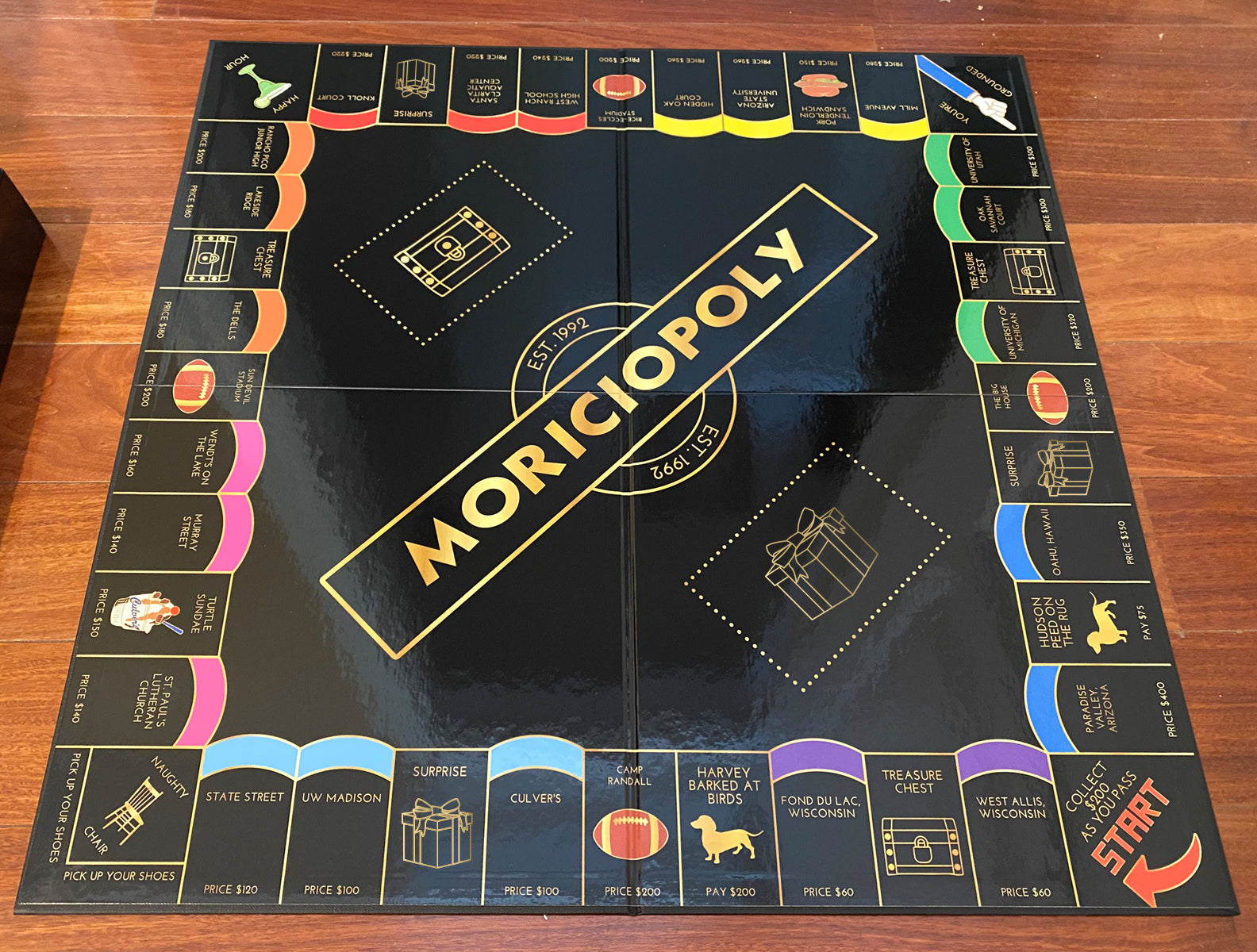 Custom made black and gold board game. Monopoly gift. Make your own gift. Personalized unique present. 