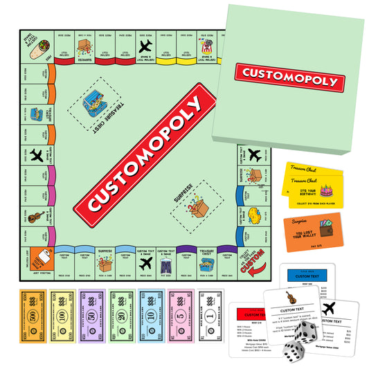 Make your very own board game with Custom Monopoly personalized board games. Customized board games. Personalized gift for the person who has everything. Custom designed corporate gifts. The perfect and unique birthday gift. US gift ideas. 20 x 20